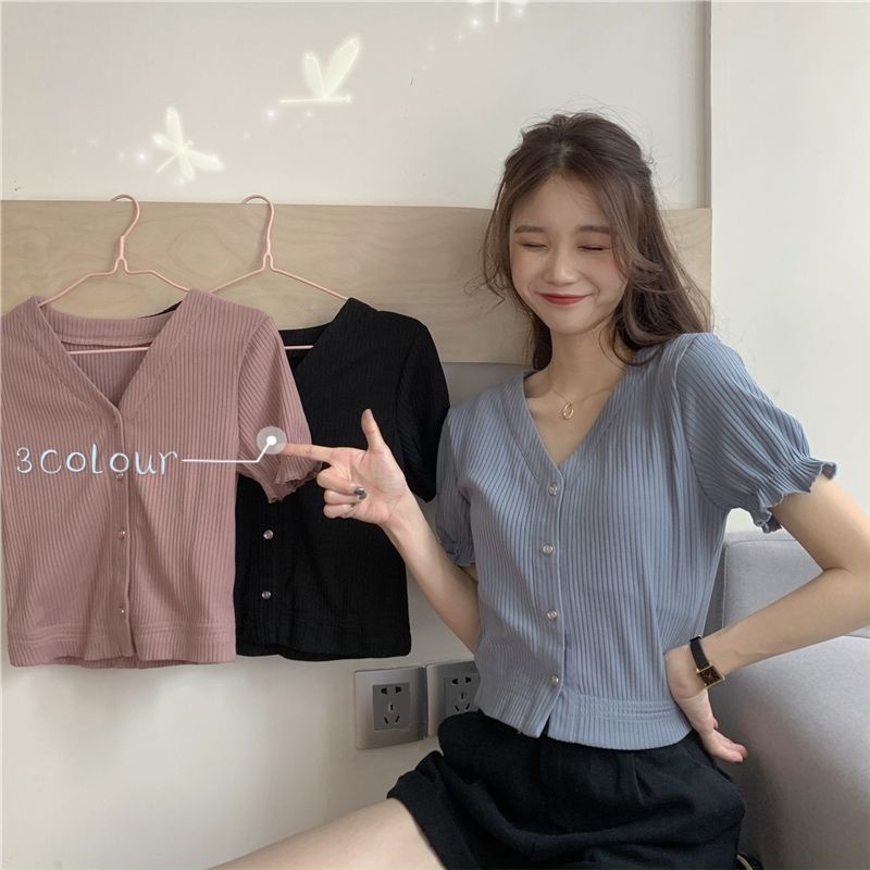 Áo Thun Tay Ngắn Màu Trơn Đơn Giản Cho Nữ 185295 Áo Thun Cổ Chữ v Form Rộng Kiểu Dáng Đơn Giản