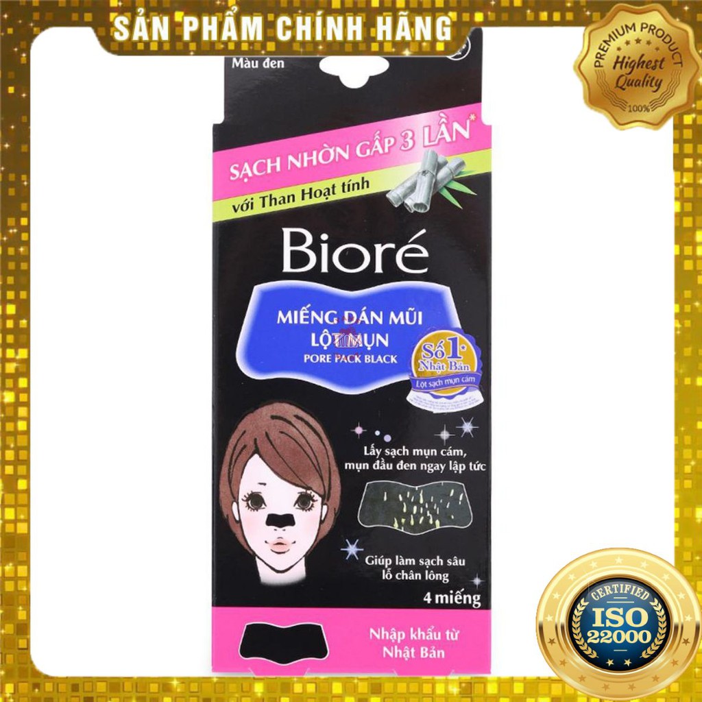 [ Yams Mart ] Miếng Dán Lột Mụn Than Hoạt Tính Dành Cho Nữ Biore (4 Miếng/Hộp)