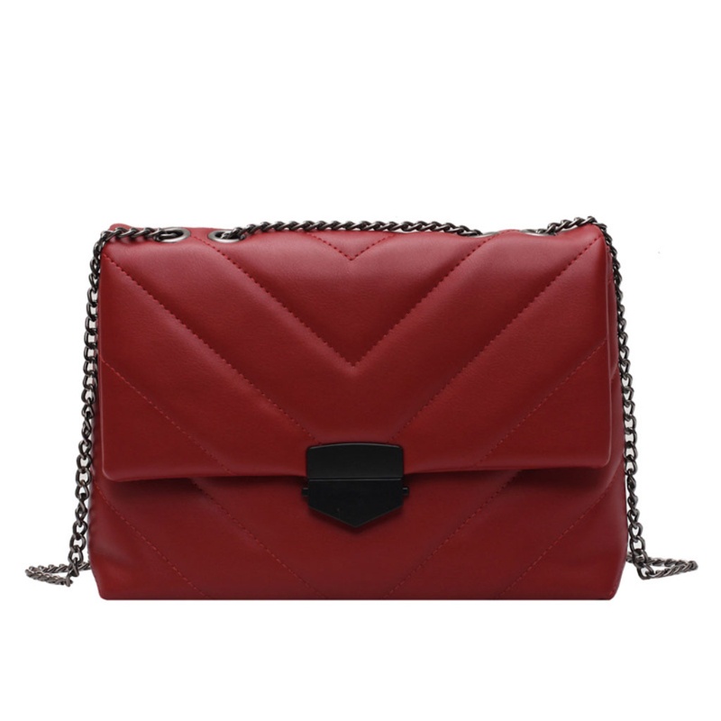 Túi Đeo Chéo Giả Da Thêu Dây Xích Thời Trang Nữ