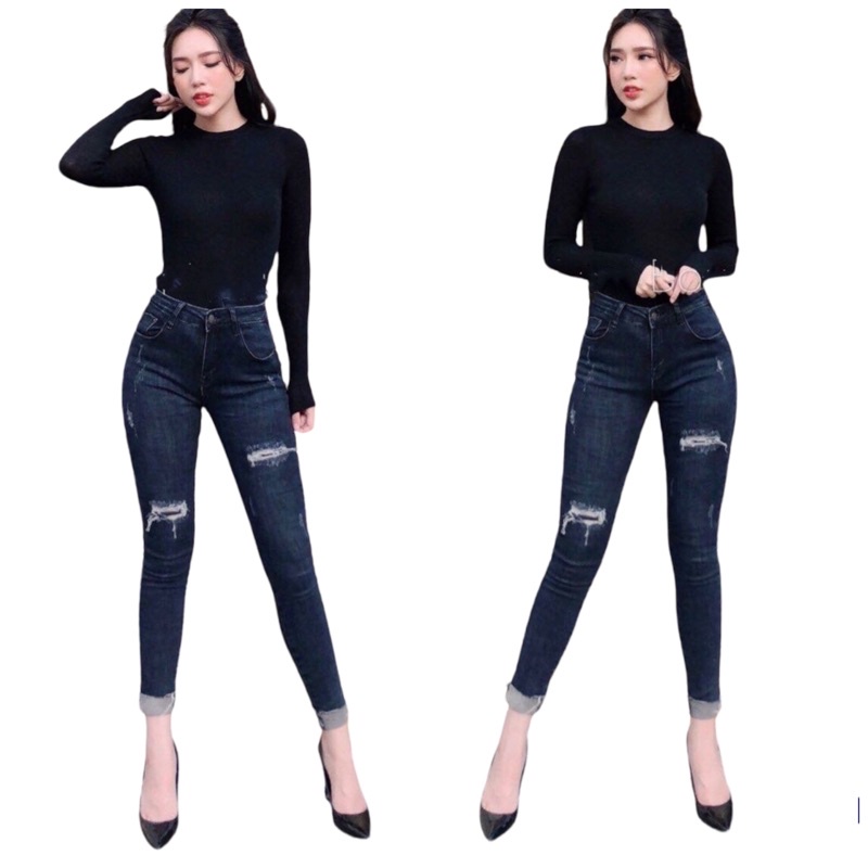 [50kg~90kg] Quần Jeans nữ 9 tấc BigSize  rách vá đắp, lưng cao, co dãn mạnh 2467 4281