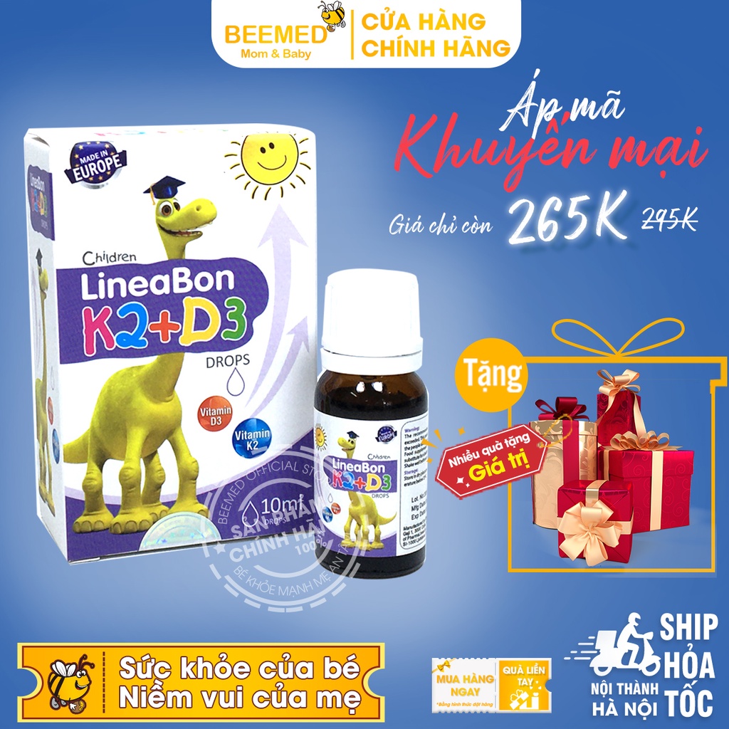 D3 K2 lineabon bổ sung vitamin d3 k2 mk7 Tăng cường hấp thu Canxi - Siro LineaBon d3 k2 10ml Trẻ cao lớn hơn d3k2