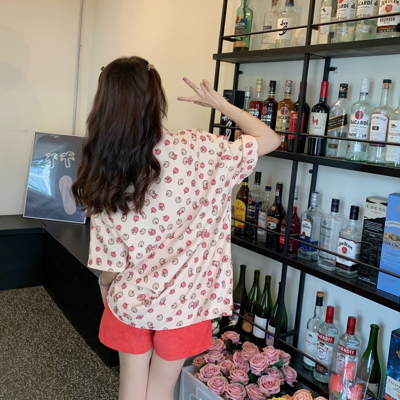 SUXI Áo Sơ Mi Tay Ngắn Dáng Rộng In Họa Tiết Trái Bí Ngô Dễ Thương Thời Trang Mùa Hè Cho Nữ