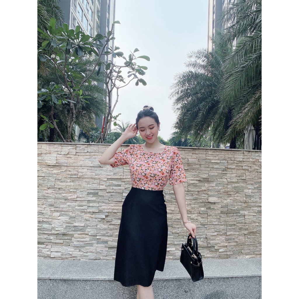 Đầm Công Sở Cô Vuông Hoa Nhí AKARA  K307 Phối Váy Chữ A Phù Hợp Đi Làm Đi Chơi Dự Tiệc | BigBuy360 - bigbuy360.vn