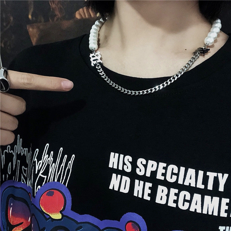 Dây Chuyền Mặt Chữ Đính Ngọc Trai Phong Cách Hip Hop