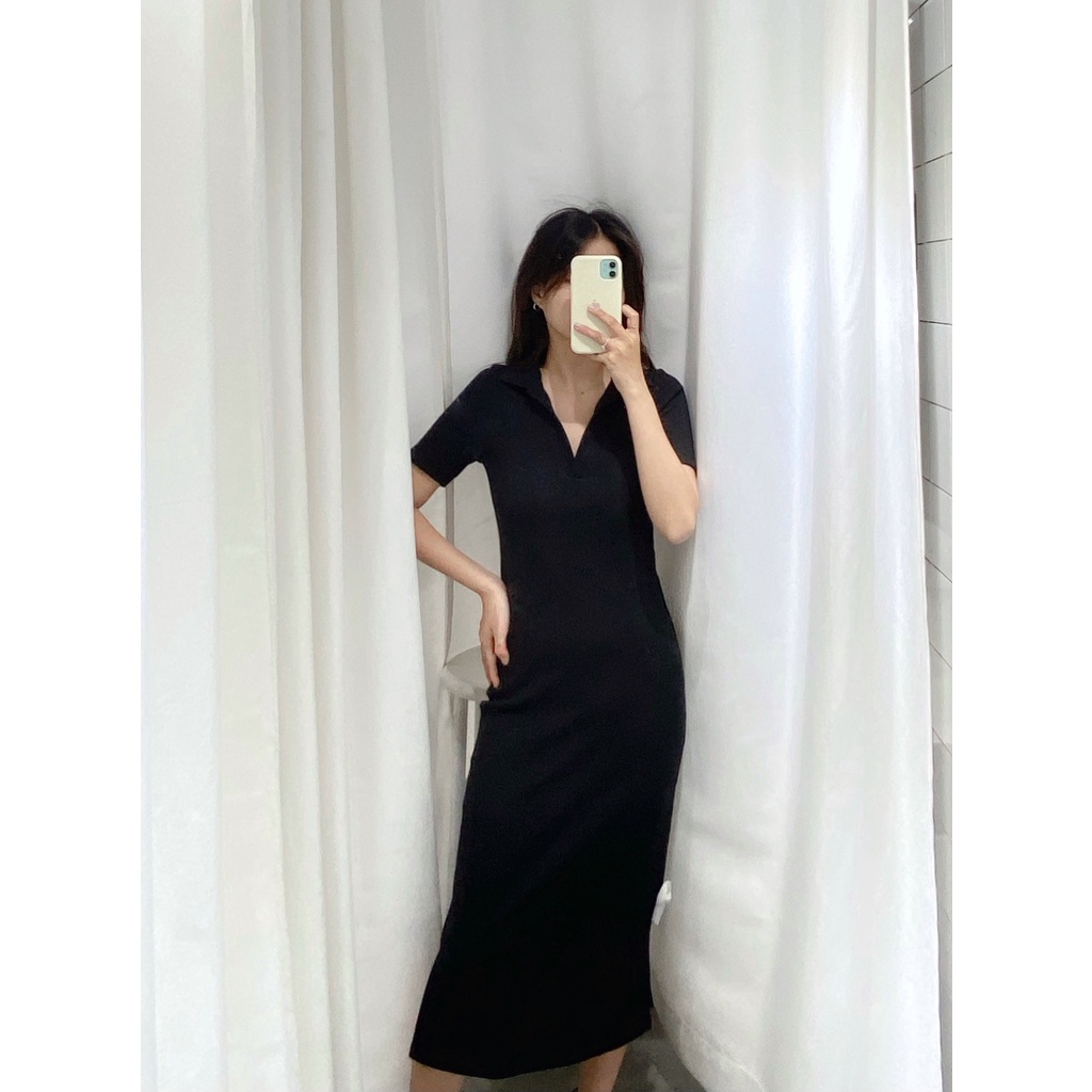 Đầm polo thun gân maxi Thiết kế - DTK141