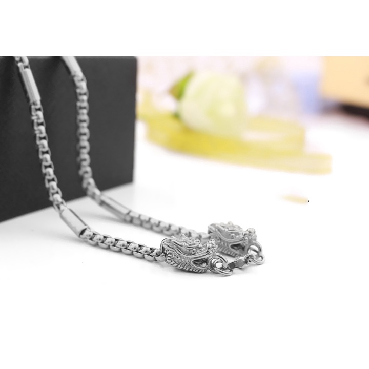 Dây chuyền nam inox kiểu ống trúc 5mm bọc đầu rồng màu trắng sáng đẹp, không đen - Thể hiện đẳng cấp phái mạnh