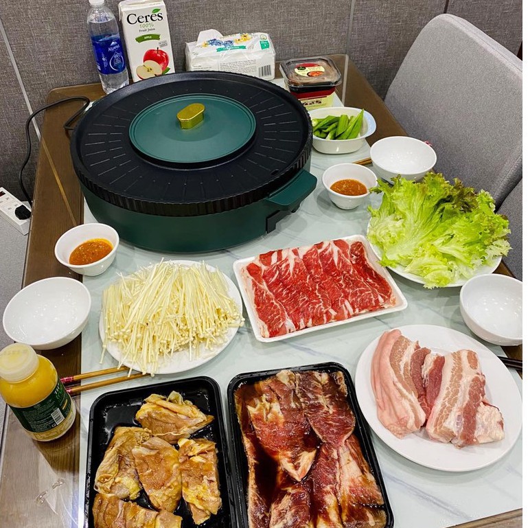 Bếp Lẩu Nướng Tròn Size 42Cm - Nồi Lẩu Kèm Bếp Nướng Không Khói Chống Dính, Nướng Thịt BBQ Hàn Quốc