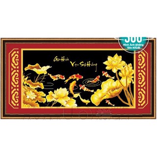 Tranh đính đá Cửu Ngư Hoa Sen Vàng Gia hoà Vạn Sự hưng 77295 (112x60) chưa đính