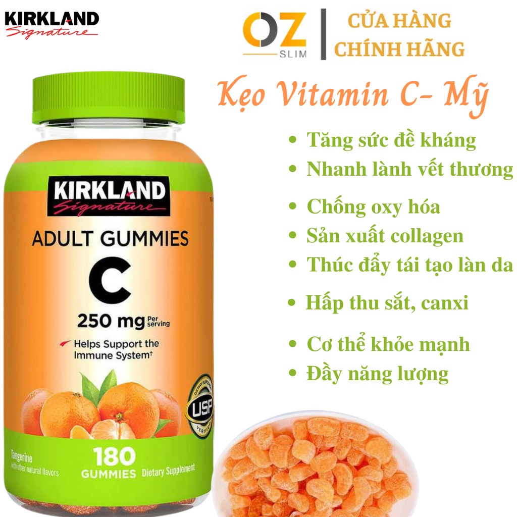 Kẹo Vitamin C Kirkland Adult Gummies C 250mg Hộp 180 viên - Nhập Khẩu Mỹ