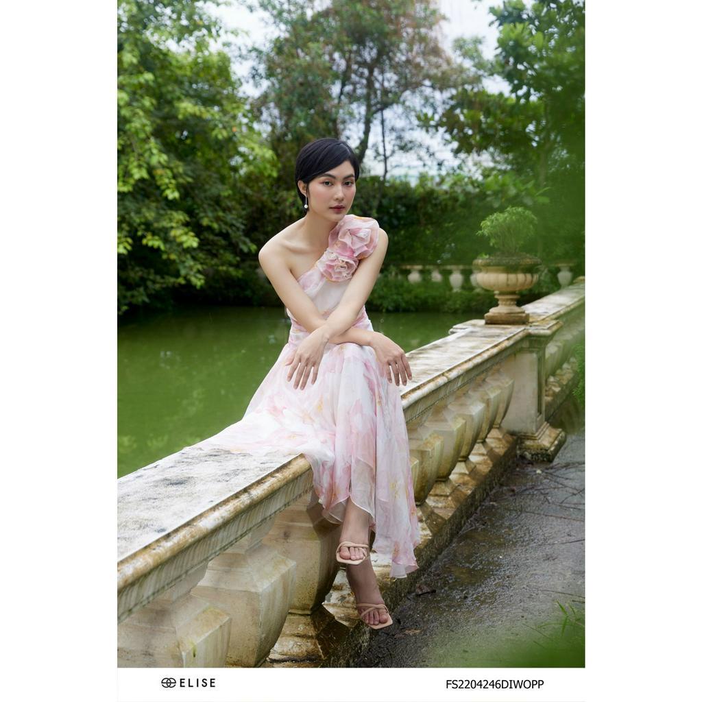 Đầm voan hoa hồng nơ vai Elise sz XL đầm chụp hình đầm tiệc