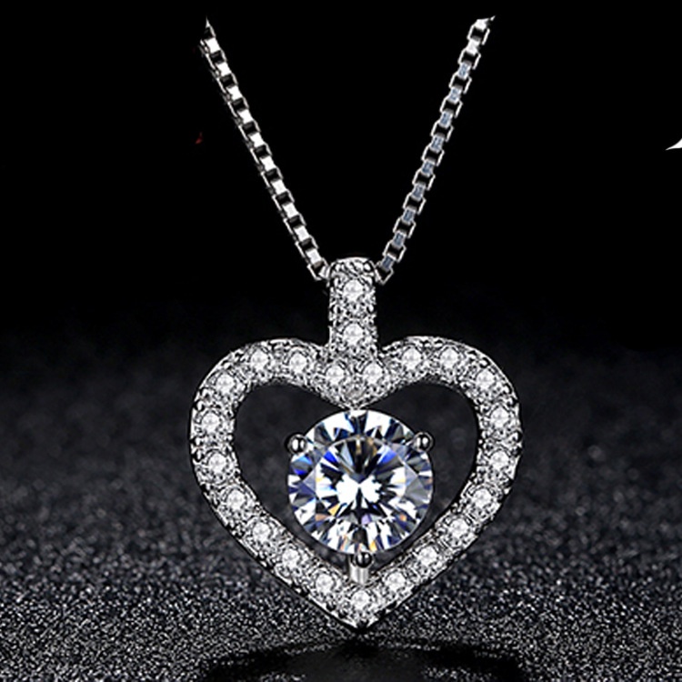 Dây Chuyền Mạ Bạc 925 Mặt Hình Trái Tim Đính Đá Zircon Đơn Giản Dễ Phối Đồ