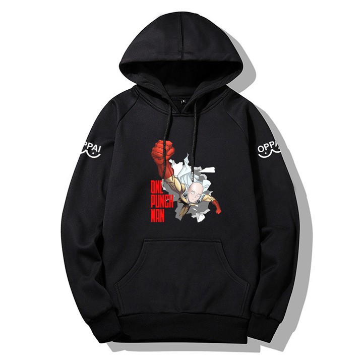 Áo hoodie One Punch Man unisex black - hoodie cổ chui form rộng màu đen M L XL 2XL 40kg - 85kg