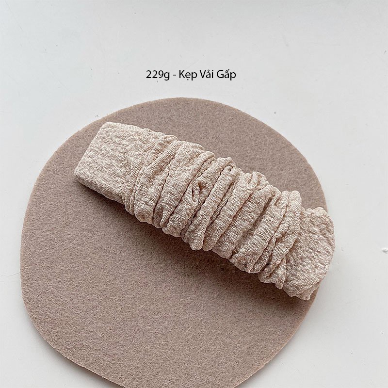 (0229) Chun Buộc Tóc Vải Và Cặp Tóc Tone Nâu Vàng Vintage Hàn Quốc