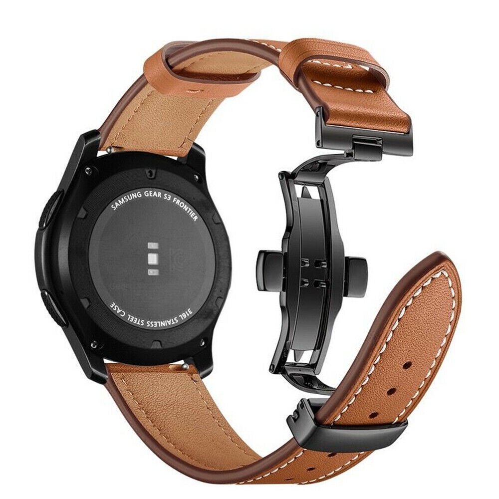 Dây đeo đồng hồ bằng da khóa bướm cho Samsung Galaxy Watch 3 45mm 46mm Active 2 S3