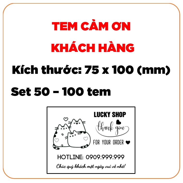 Combo 50 - 100 tem cảm ơn khách hàng đơn hàng vận đơn tên shop 75x100 (7.5x10) in sẵn nhiều mẫu tự chọn