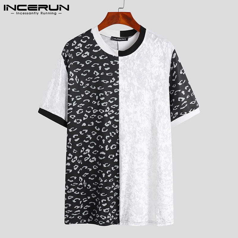 Áo thun INCERUN ngắn tay họa tiết da báo cho nam