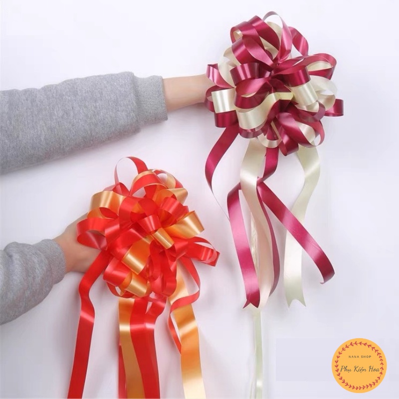 Nơ Rút Tú Cầu Trơn 2 Màu, Size 20*50cm, Trang Trí Hộp - Tiệc - Xe Hoa
