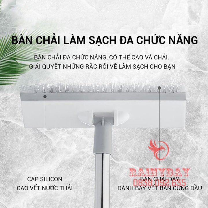 Cây chổi lau quét chà gạt nước sàn nhà thông minh phòng tắm 2 đầu đa năng cán inox 3 mức chiều dài