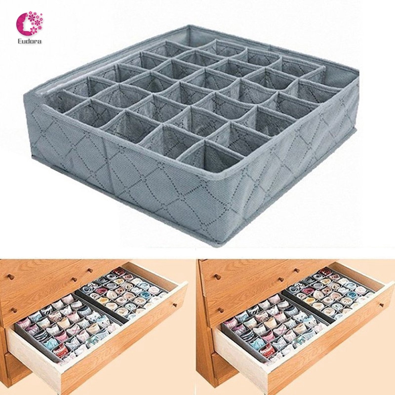 Hộp Vải Than Tre 30 Ngăn Đựng Vớ / Đồ Lót Tiện Dụng