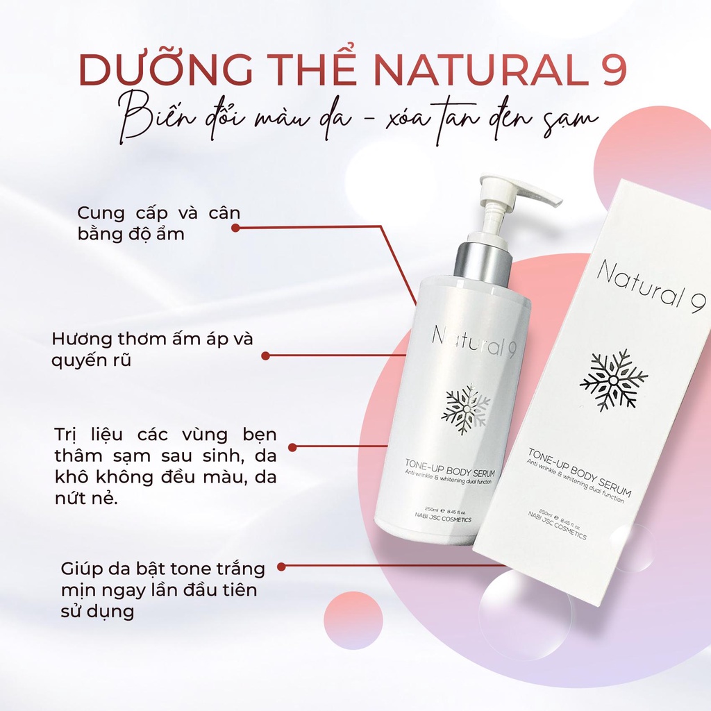 Sữa Dưỡng Thể Trắng Da Dưỡng Ẩm Không Bết Dính Hương Thơm Nhẹ Nhàng Natural 9 Body Tone Up Serum 250ml - KOBE YOUNG