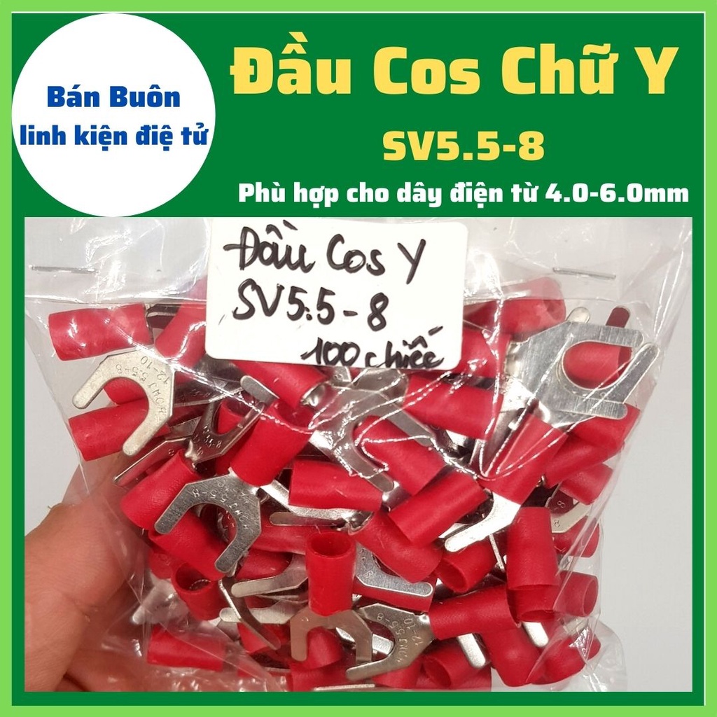 100 Đầu cos chữ Y SV5.5-8, đầu cos dây điện, cốt chẻ, sv5.5-8, cốt Y5.5-8