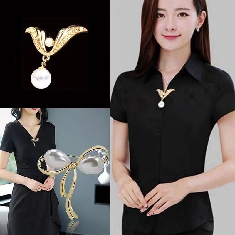 Trâm Cài Áo Hợp Kim Hình Chiếc Lá Đính Ngọc Trai Nhân Tạo Phong Cách Hàn Quốc