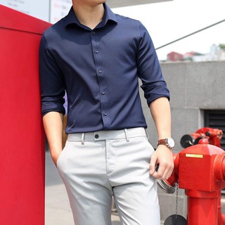 Áo sơ mi nam dài tay Hàn Quốc vải lụa thái chống nhăn cao cấp - SML