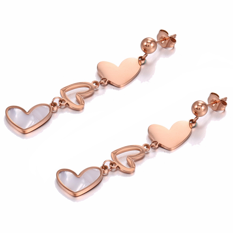 Anti-Allergy Stainless Steel Elengant Rose Gold Rhinestone Drop Earrings Heart Butterfly Shell Dangle Earring #5040