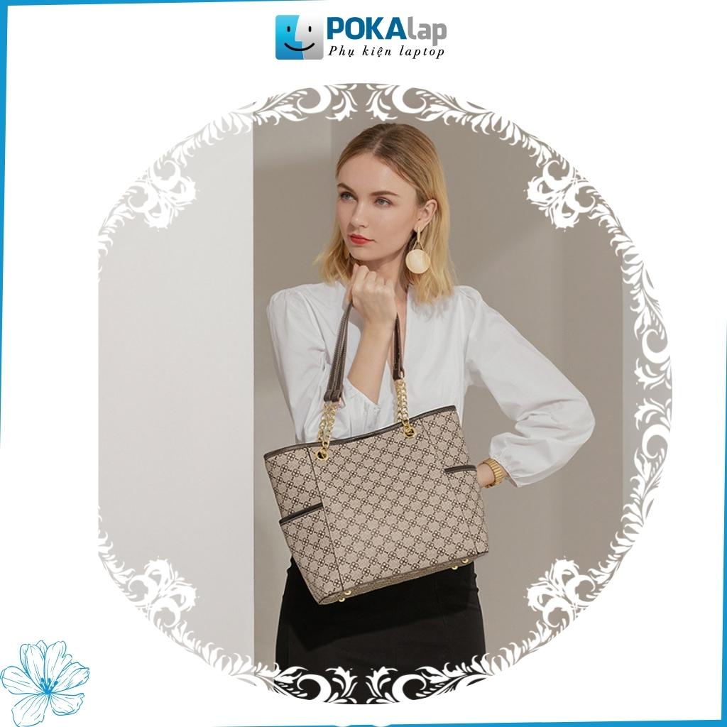 Túi xách tote thời trang nữ POKA46 họa tiết hoa bốn lá size lớn trẻ trung, sang trọng - POKALAP