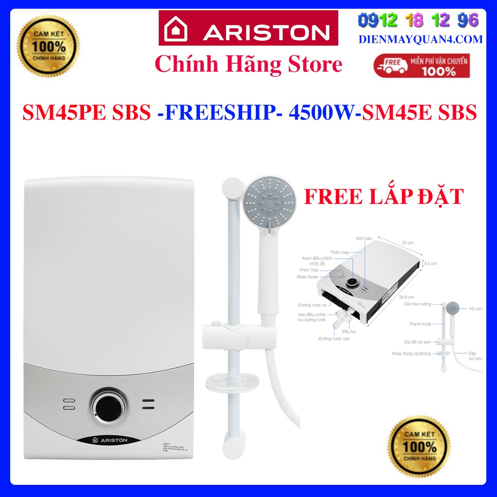Máy nước nóng Ariston AURES SM45PE SBS VN 4500W | Ariston SM45E SBS VN , Bảo hành chính hãng 24 tháng. - Điện Máy Quận 4