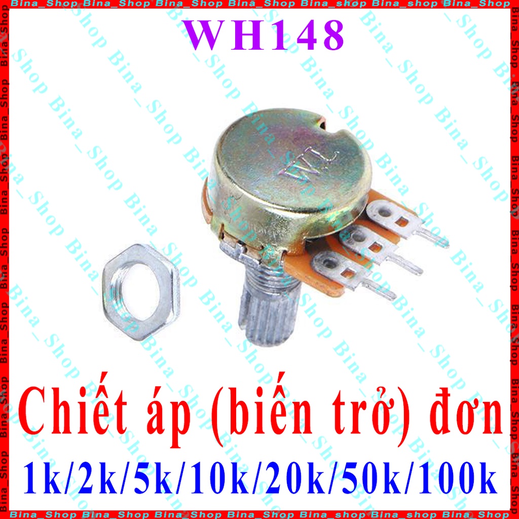 Biến trở đơn WH148 1k 2k 5k 10k 20k 25k 50k 100k 250k 500k 1M Chiết áp Điều chỉnh Volume (Núm nhựa mua riêng)