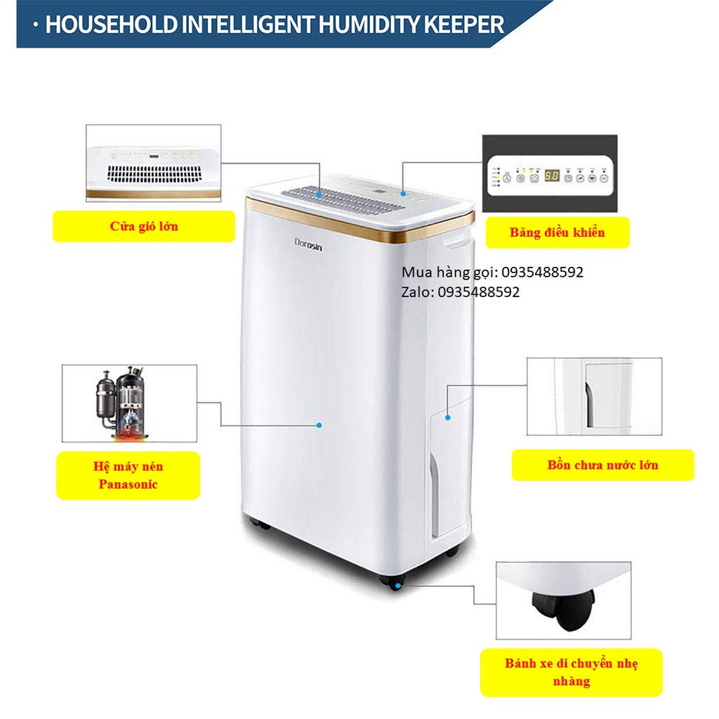 Máy hút ẩm Dorosin 12L ER-1201 công suất lớn- Hệ máy nén P.anasonic cực kỳ bền- tiêu chuẩn Châu Âu