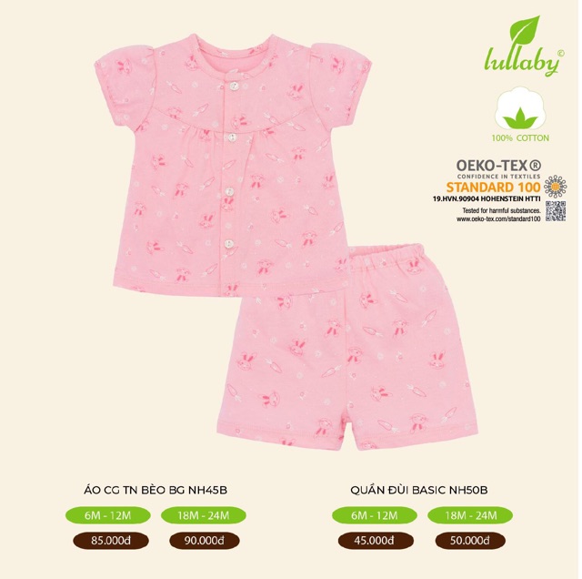 [Lullaby 2020] Bộ cộc tay cài giữa bé trai/bé gái 100% cotton