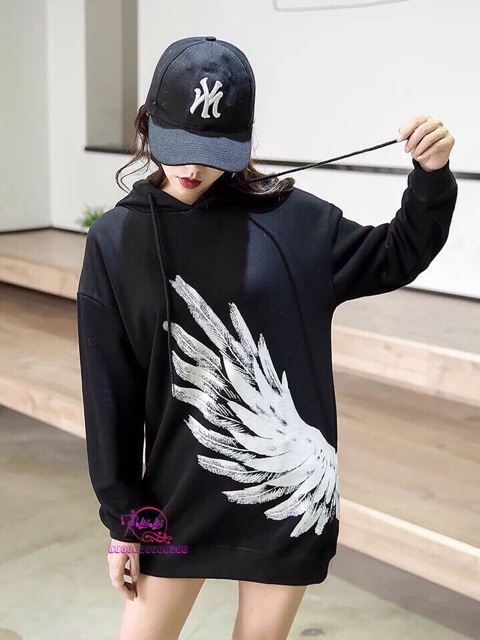Áo khoác nỉ chui hoddie nam nữ in cánh trắng đen | BigBuy360 - bigbuy360.vn