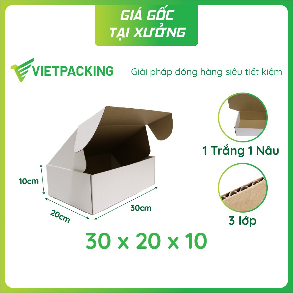 30x20x10 - 25 hộp carton nắp gài hông màu trắng siêu sang V174