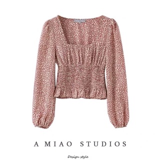 Áo hoa nhí cổ vuông chun eo hàng đẹp có ảnh thật ở cuối