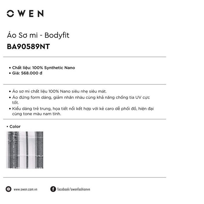 Xả 12.12 [ Hàng chuẩn] . OWEN - Áo sơ mi ngắn tay Owen body fit kẻ xám 90589 Cực Đẹp .1 . Đẹp . > . < .