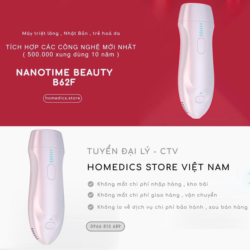 Máy triệt lông cầm tay B62F Nanotime HT Beauty, triệt IPL trẻ hóa da, máy triệt 6 cấp dộ với 500.000 xung