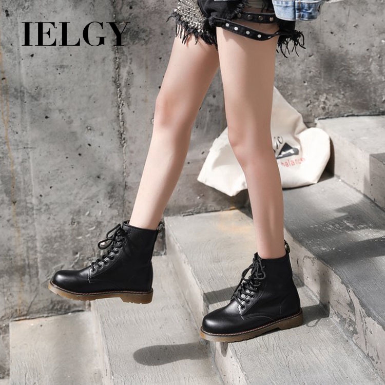 Giày bốt martin IELGY đế bằng thắt dây phong cách Anh quốc thời trang cá tính cho nữ