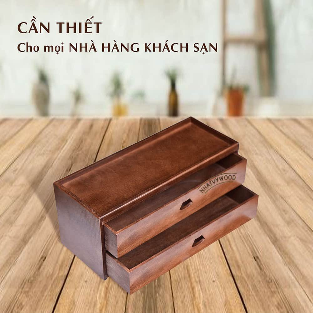 Hộp đựng đũa muỗng bằng gỗ 2 tầng Nhatvywood NV5322 dành cho nhà hàng - Quán ăn cao cấp