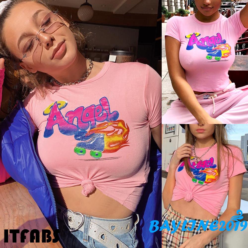 Áo thun lửng ngắn tay thời trang mùa hè gợi cảm dành cho nữ