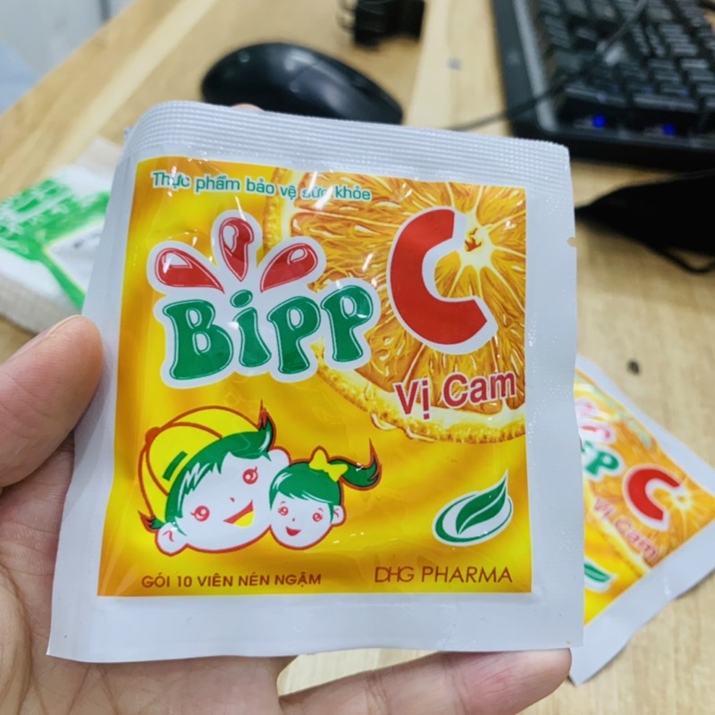 Viên Ngậm Bipp C vị cam DHG hỗ trợ tăng cường sức đề kháng cho trẻ gói 10 viên