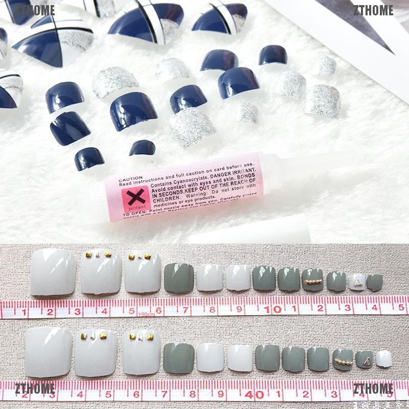 Bộ 24 móng giả màu xanh với keo dán