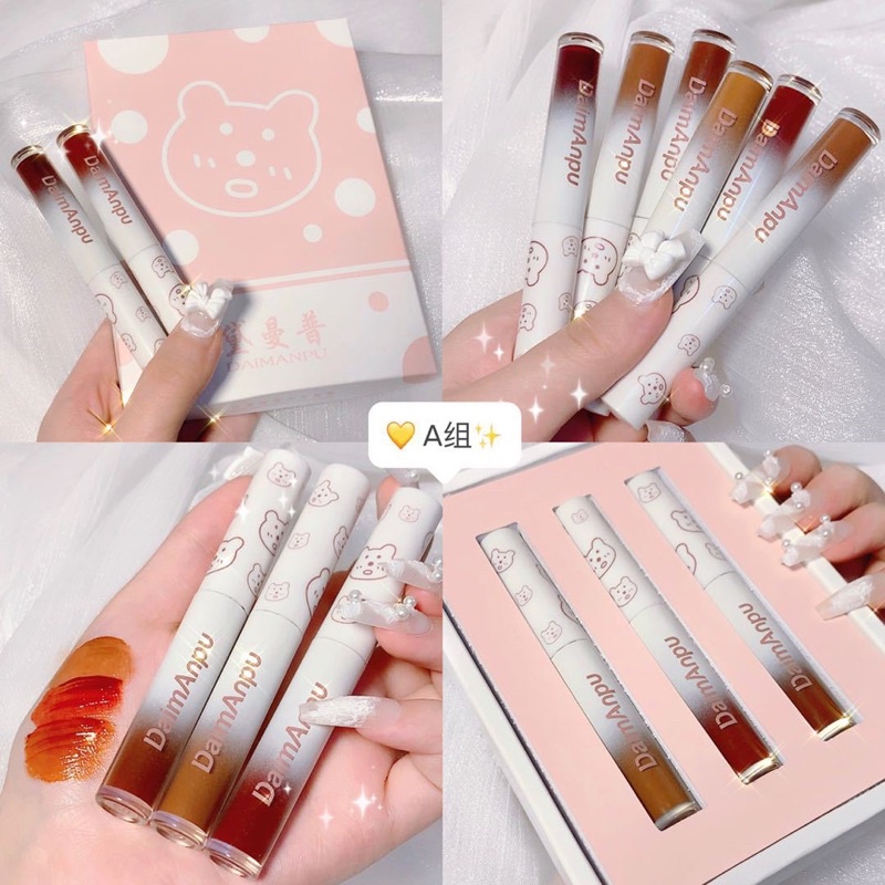 Hộp 3 cây son gấu hồng DaimAnpu bóng mềm | BigBuy360 - bigbuy360.vn