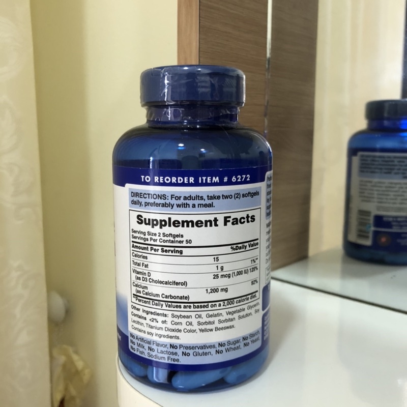 Viên uống canxi ngừa loãng xương Absorbable Calcium magnesium 1200mg Puritan's Pride