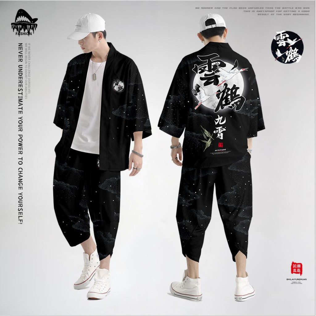 Set đồ Haori nam Kimono Yunhe Jiuxiao phong cách Nhật Bản siêu chất BSK04