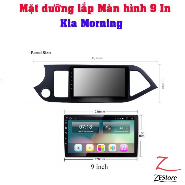 Mặt dưỡng 9 inch kia morning kèm dây nguồn zin theo xe