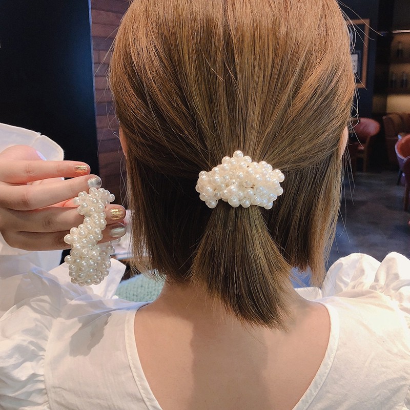 Women Girl Multi-layer Elastic Pearl Ponytail Holder