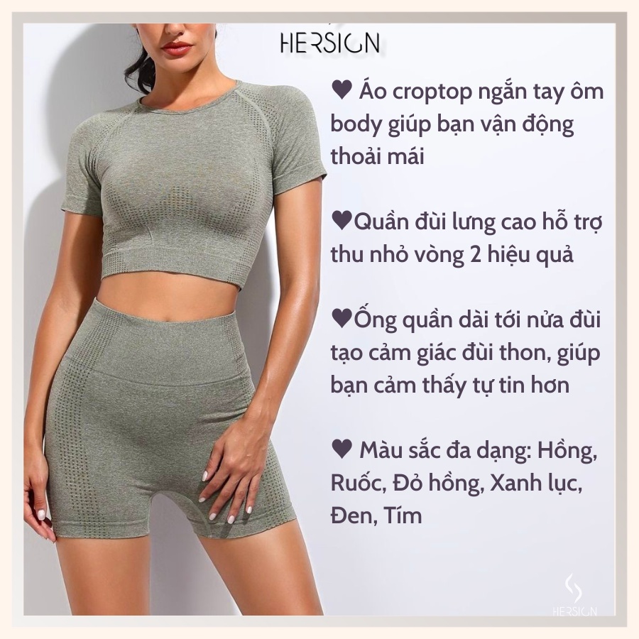 BỘ ĐỒ TẬP YOGA SET TẬP GYM NỮ QUẦN ĐÙI ÁO CROPTOP NGẮN TAY MẪU MỚI HERSIGN-SET17