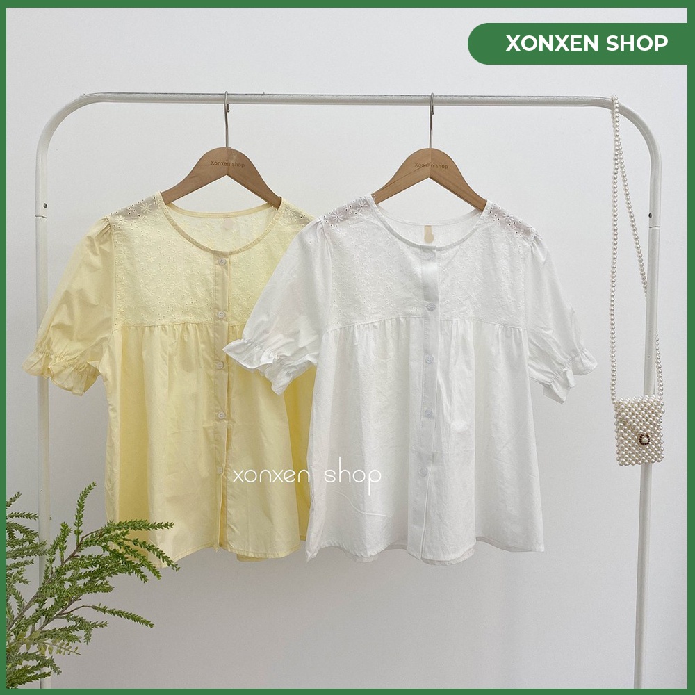 ÁO KIỂU ĐẸP ÁO KIỂU PHỐI HOA NHÍ BO TAY XONXEN ĐĂK LĂK FREE SIZE MÃ 515